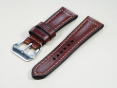 Bolstered brown leather monster strap with vintage pin buckle for 47mm Panerai Radiomir