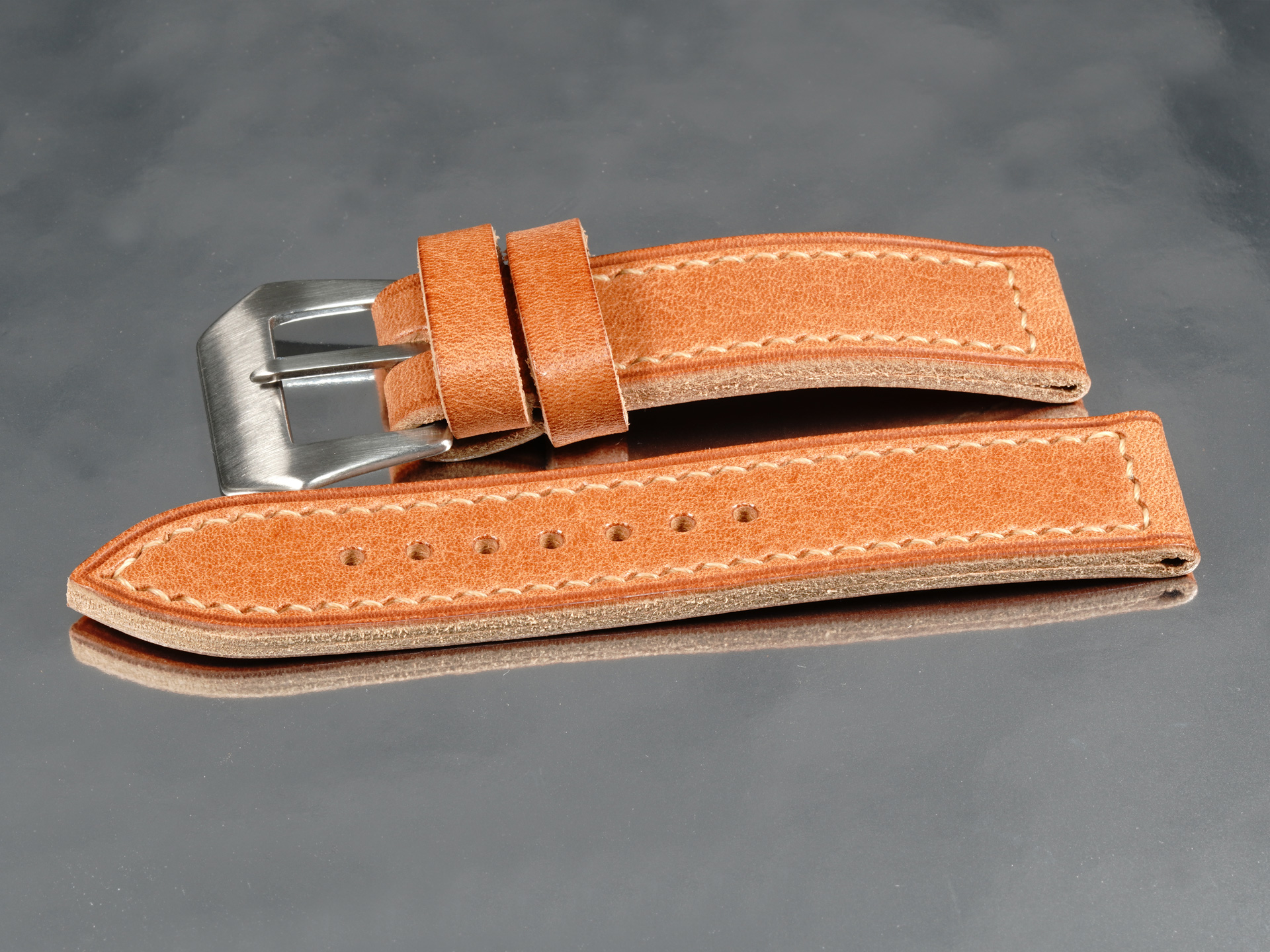 Custom tan leather strap compatible with 42mm Panerai Luminor PAM01714