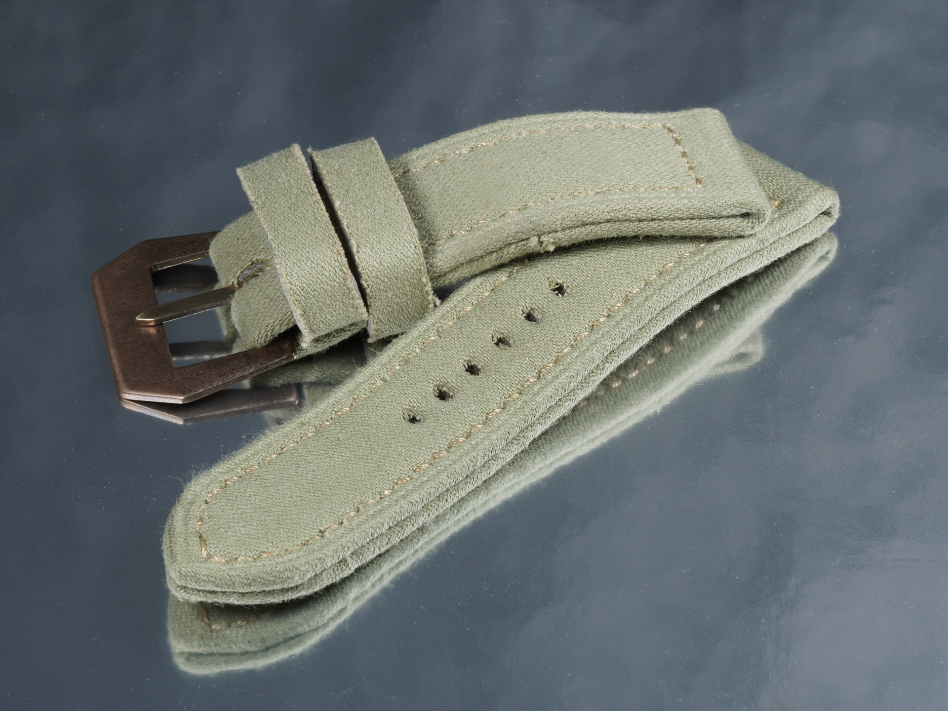 Panerai Luminor Marina 44mm paired with handmade military style light green canvas strap