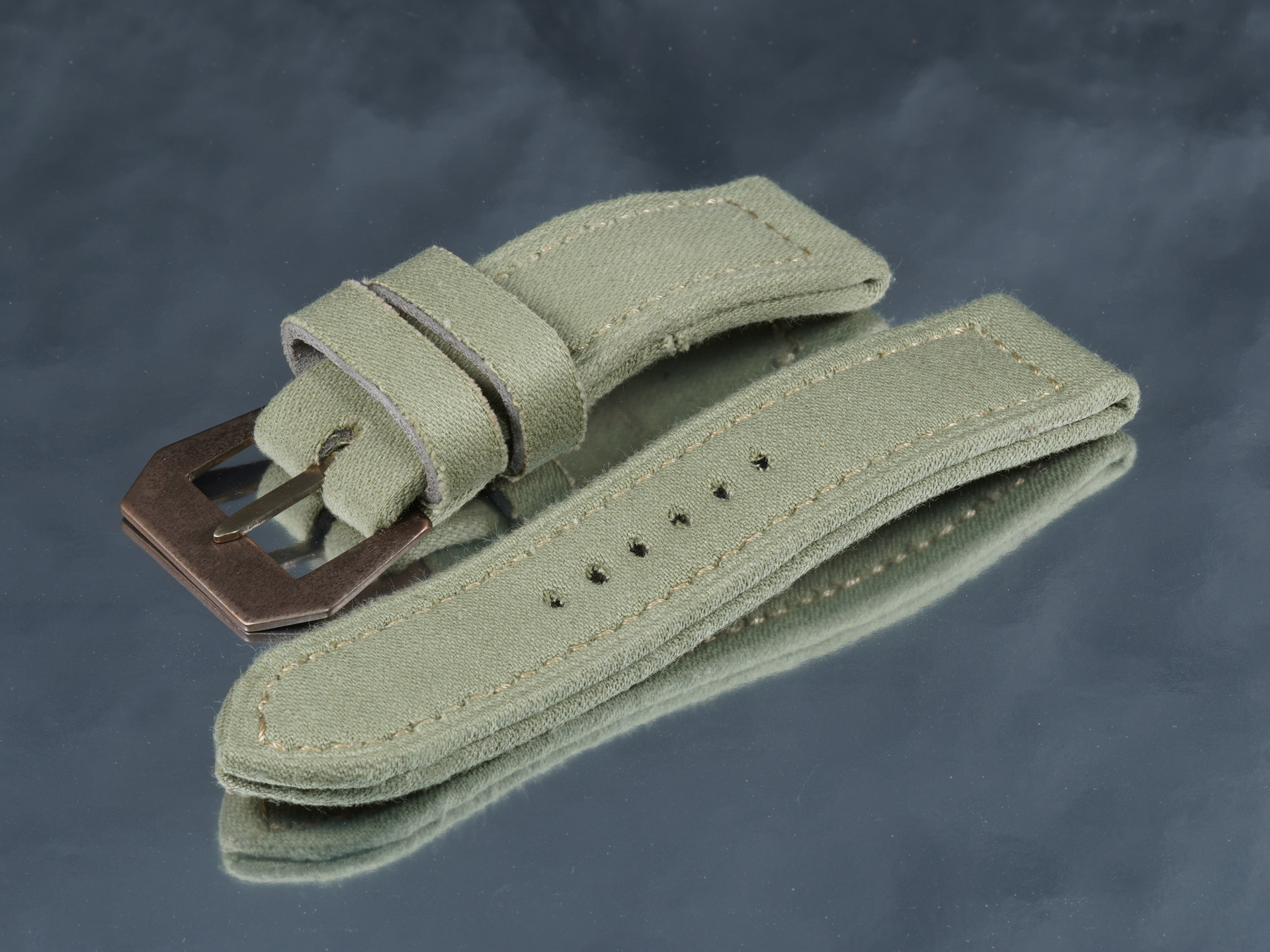 Handcrafted military light green canvas watch strap 44mm for Panerai Luminor