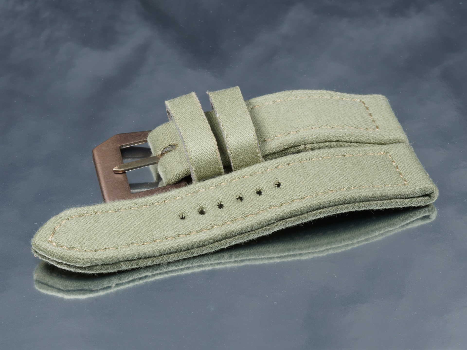 Light green canvas watch band handmade for 44mm Panerai Luminor Marina case
