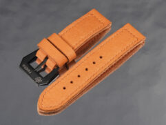 Heavy-duty vintage style buckle fitted to a bespoke orange 44mm Panerai leather strap