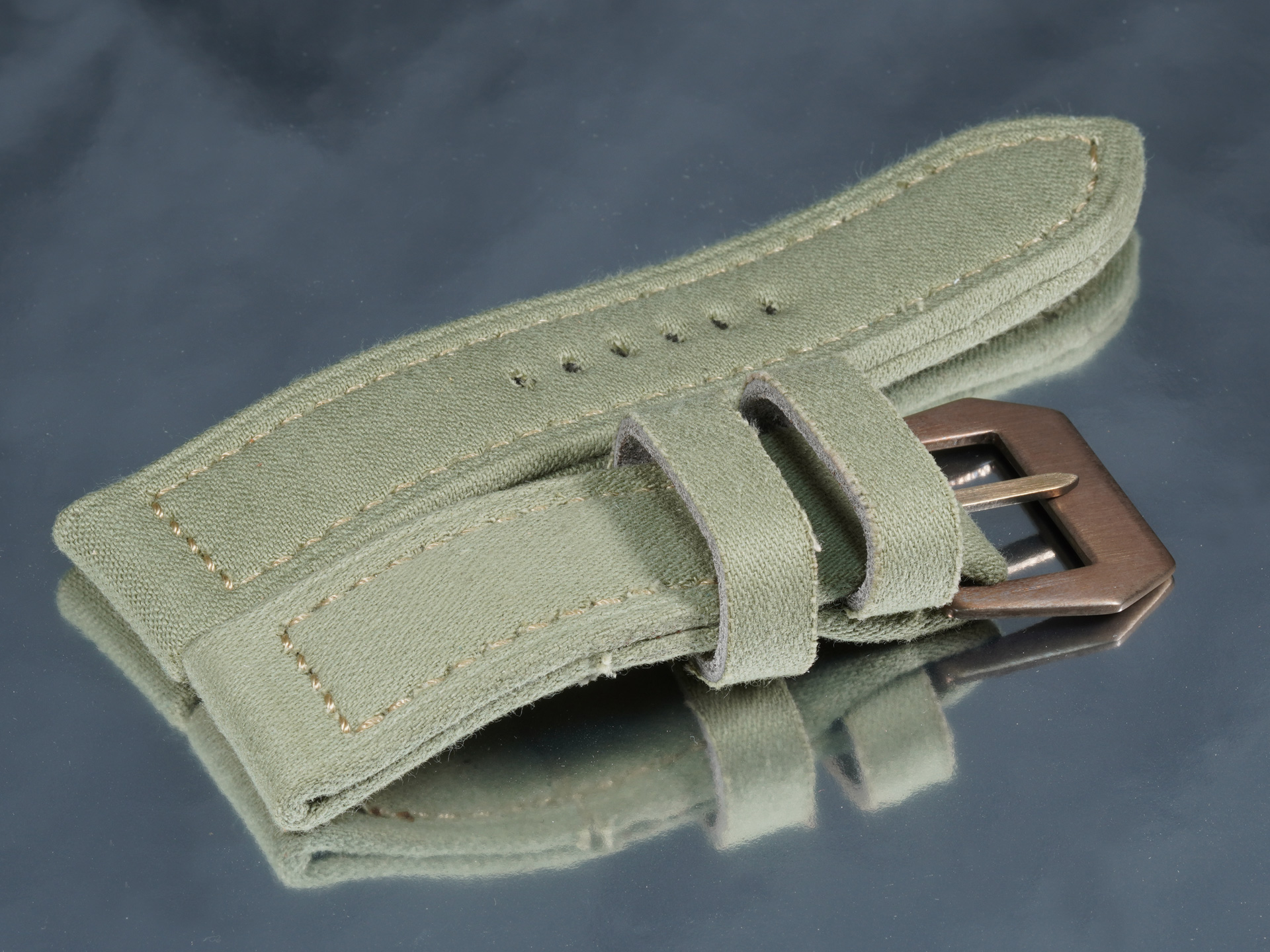 Handmade 44mm light green canvas strap for Panerai Luminor Marina military aesthetic