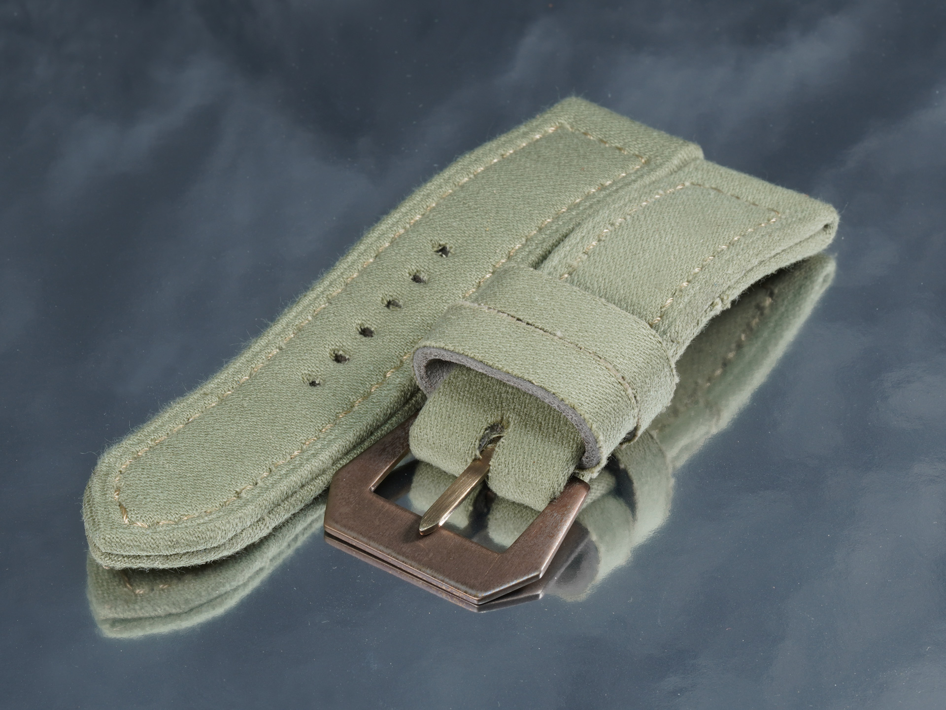 Light green military canvas strap 44mm handmade specifically for Panerai Luminor Marina
